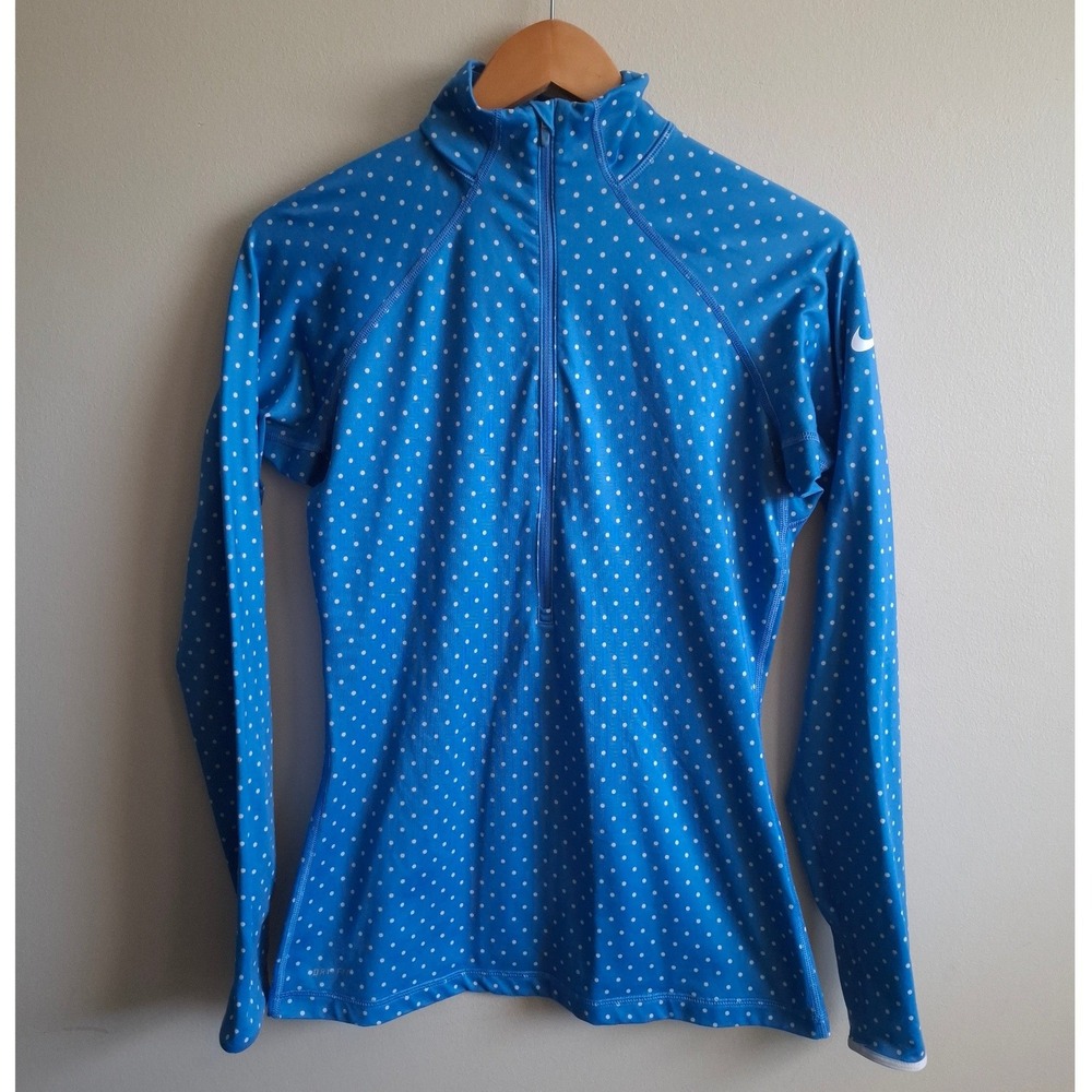 Nike Blue Polka Dot Womens Hyperwarm Half Zip Long Sleeve Athletic Pullover Sz S